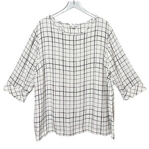 J. Jill Ivory White Windowpane Plaid Women’s Half Sleeve Tunic Top Sz 3 X